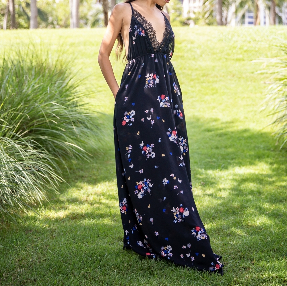 Gently Used Fanco Black Floral Maxi Dress Size S